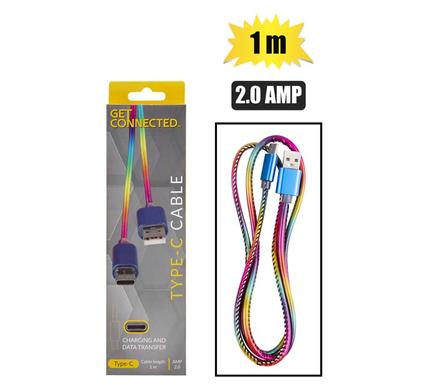 Usb cable type c 2.0 amp rainbow 1m