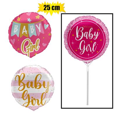 Balloon air fill w/stick baby girl