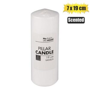 Candle pillar round white 19x7cm scented