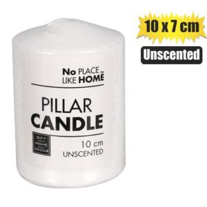 Candle pillar round wht 10x7cm u/scent