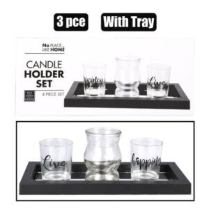 Candle-holder-set 3pce w/tray