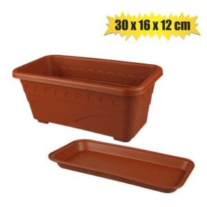 Planter w/tray 30x16x12cm pl rect