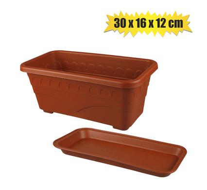 Planter w/tray 30x16x12cm pl rect