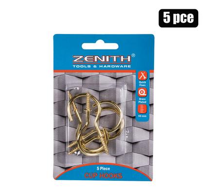 Cup-hooks brass-pl 50mm 5pce zenith