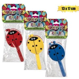 Musical wood hand drum rattle 13x17cm