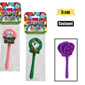 Musical wood castanet on handle 5.5x5cm