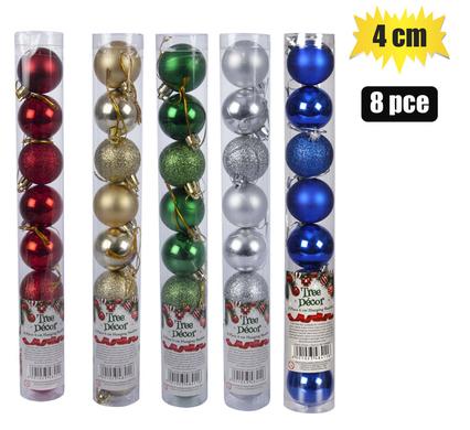 Xmas tree decor balls tube 8pc4cm