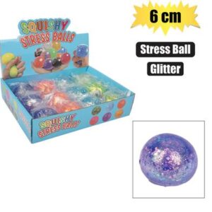 Novelty ball stress w/glitter 6cm