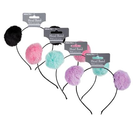Hair band alice band pom pom asstd