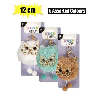 Keychain plush owl 12cm asstd