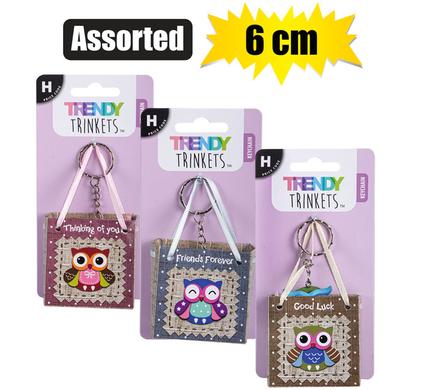 Keychain owl in mini paper bag 6cm