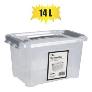 Storage box clear/grey 14l 38x26x20cm