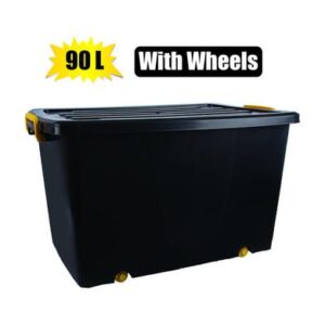 Storage box black 90l wheels 70x48x41cm