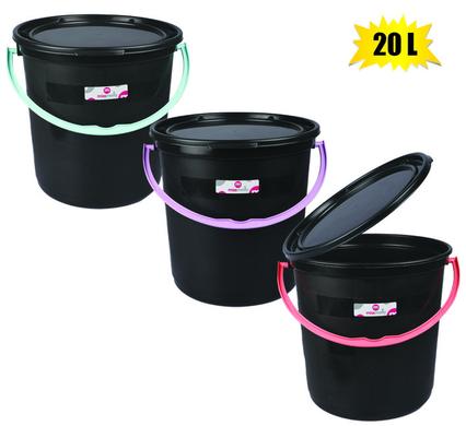 Bucket pl 20l w/handle & lid
