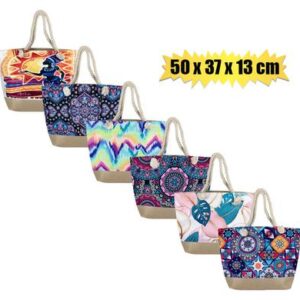 Beach bag 50x37x13cm asstd w/rope handle