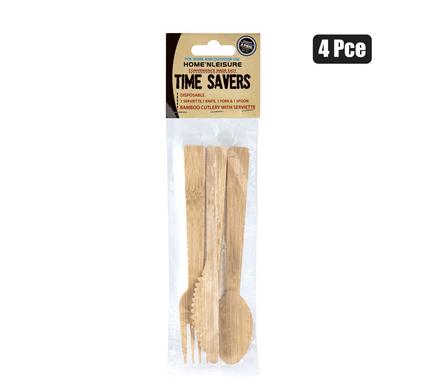 Bamboo cutlery 4pc w/serviette