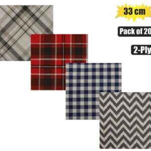 Serviettes 2ply 33cm 20pc tartan/zigzag